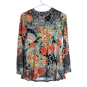 JOHNNY WAS Sunrise Favorite Patchwork Floralz Print Long Sleeve sz S